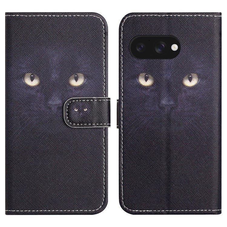 For Google Pixel 9a Case Pattern Print PU Leather Wallet Phone Cover Cross Texture - Cat's Eye