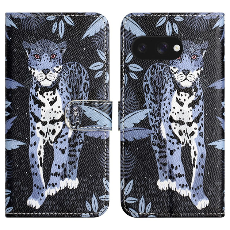 For Google Pixel 9a Case Pattern Print PU Leather Wallet Phone Cover Cross Texture - Leopard