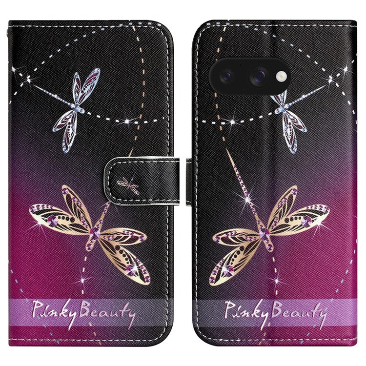 For Google Pixel 9a Case Pattern Print PU Leather Wallet Phone Cover Cross Texture - Dragonfly
