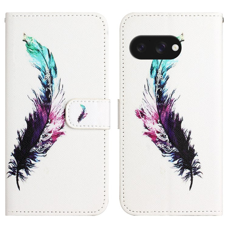 For Google Pixel 9a Case Pattern Print PU Leather Wallet Phone Cover Cross Texture - Feather