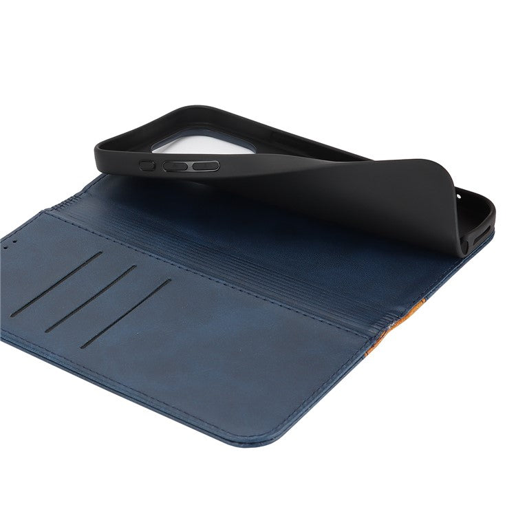 For iPhone 16 Pro Max Case Calf Texture 3 Card Slots Color Splicing Leather Phone Cover - Blue+Yellow