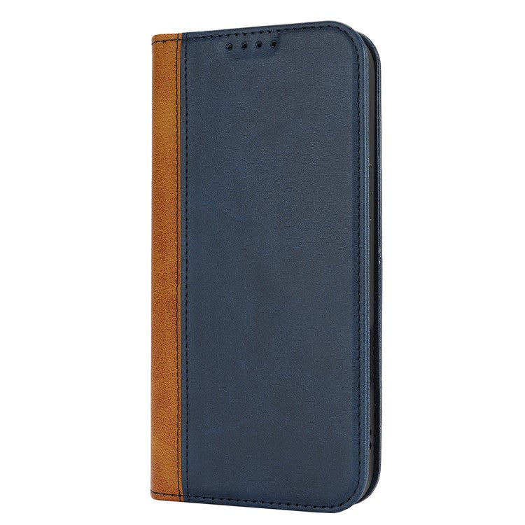 For iPhone 16 Pro Max Case Calf Texture 3 Card Slots Color Splicing Leather Phone Cover - Blue+Yellow