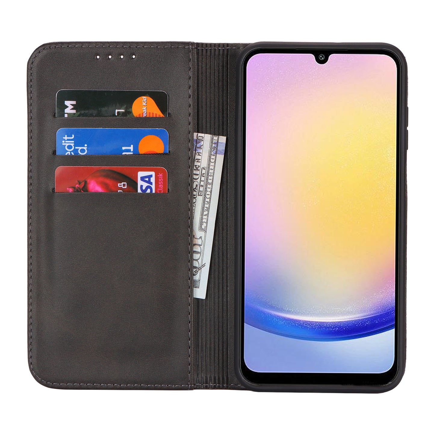 For Samsung Galaxy A16 5G / 4G Case PU Leather Calf Textured Magnetic Closing Smart Phone Cover - Black