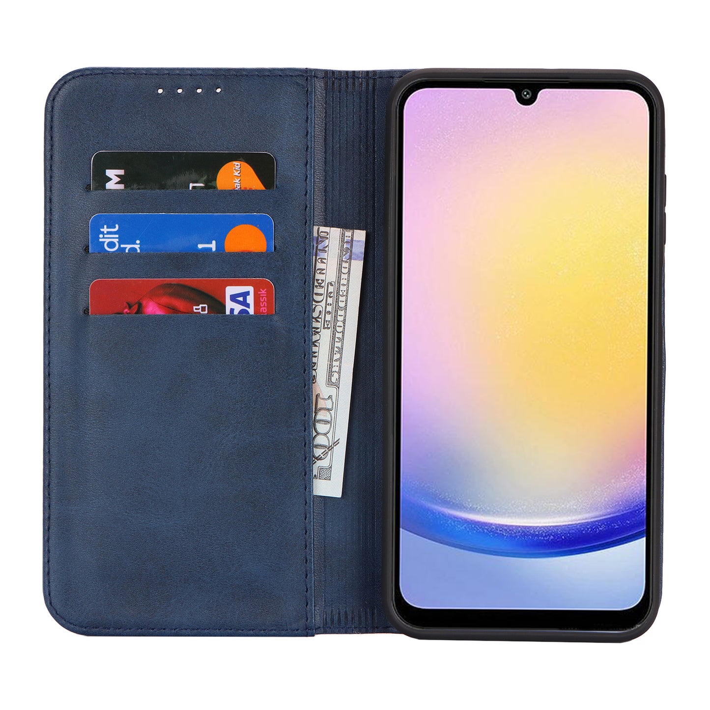 For Samsung Galaxy A16 5G / 4G Case PU Leather Calf Textured Magnetic Closing Smart Phone Cover - Dark Blue