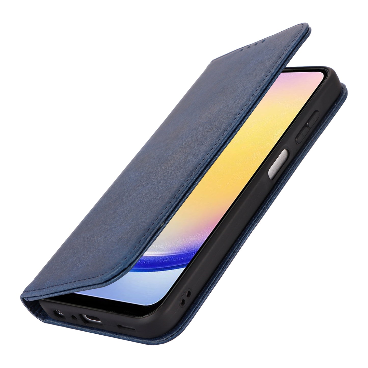 For Samsung Galaxy A16 5G / 4G Case PU Leather Calf Textured Magnetic Closing Smart Phone Cover - Dark Blue