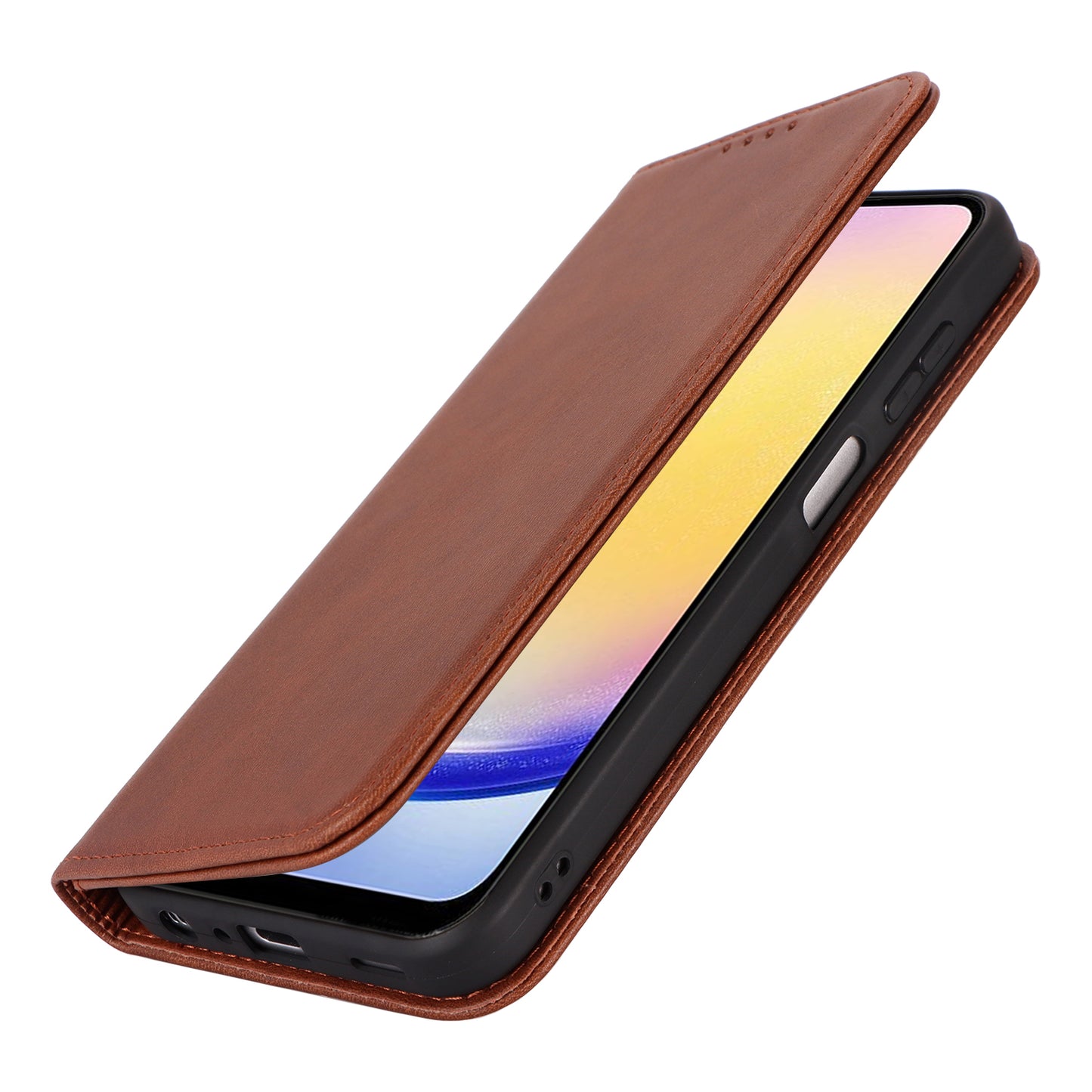 For Samsung Galaxy A16 5G / 4G Case PU Leather Calf Textured Magnetic Closing Smart Phone Cover - Dark Brown