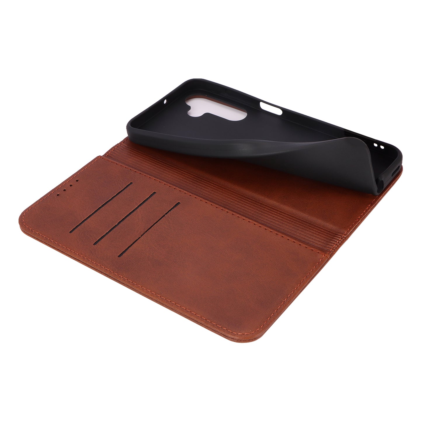 For Samsung Galaxy A16 5G / 4G Case PU Leather Calf Textured Magnetic Closing Smart Phone Cover - Dark Brown