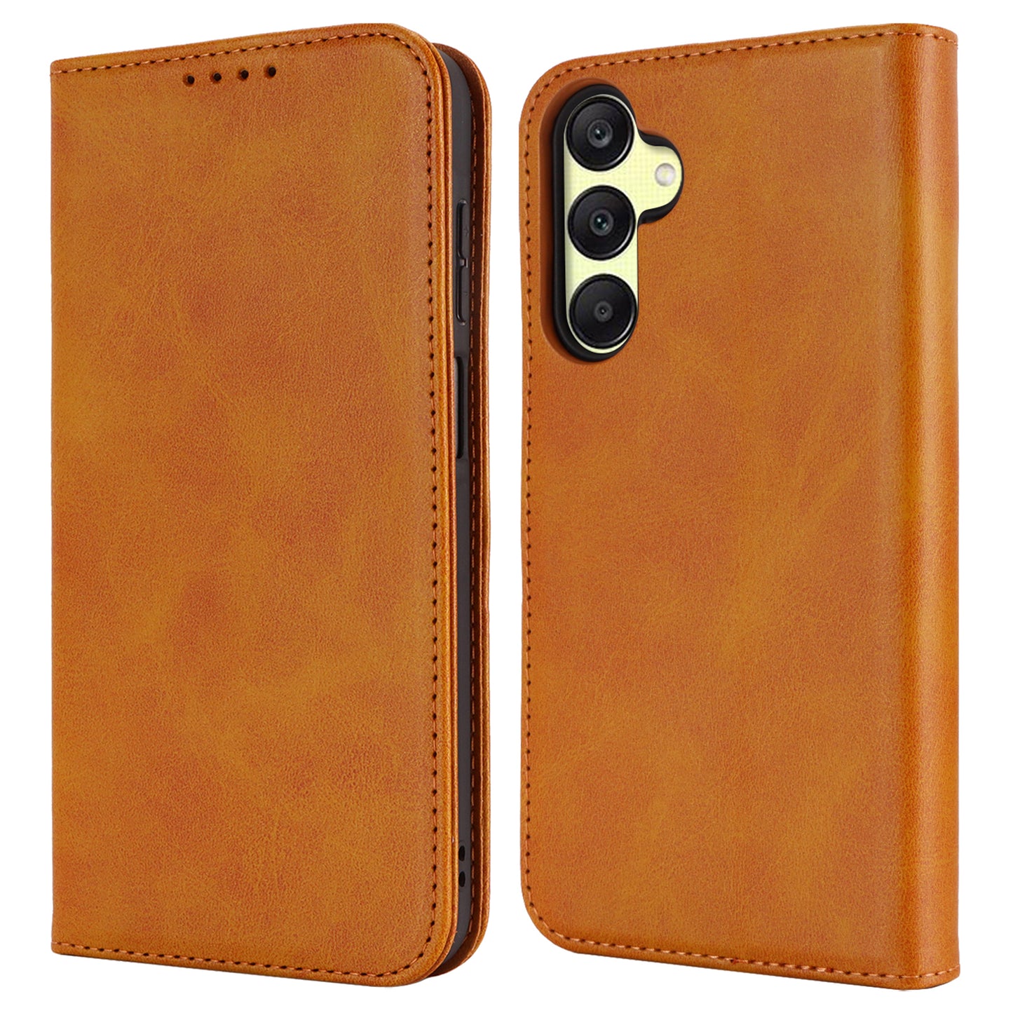 For Samsung Galaxy A16 5G / 4G Case PU Leather Calf Textured Magnetic Closing Smart Phone Cover - Light Brown