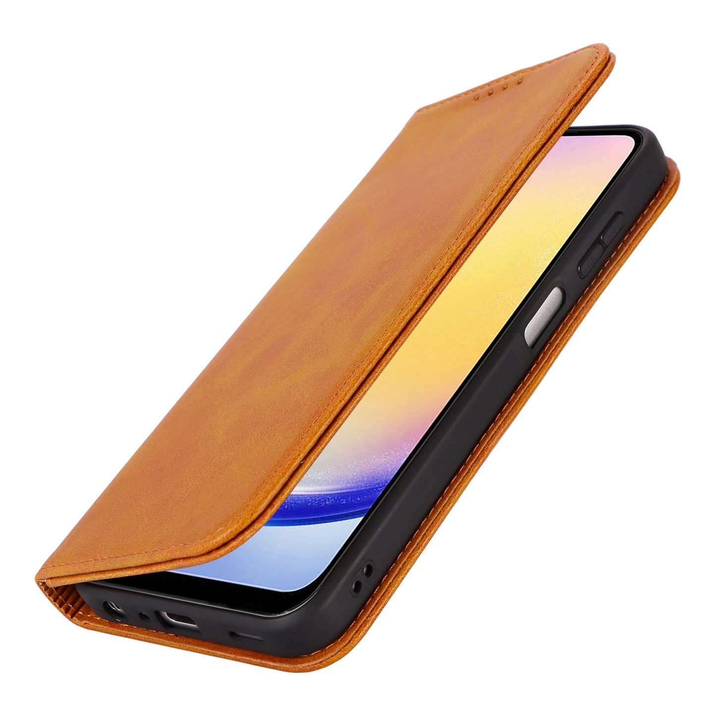 For Samsung Galaxy A16 5G / 4G Case PU Leather Calf Textured Magnetic Closing Smart Phone Cover - Light Brown