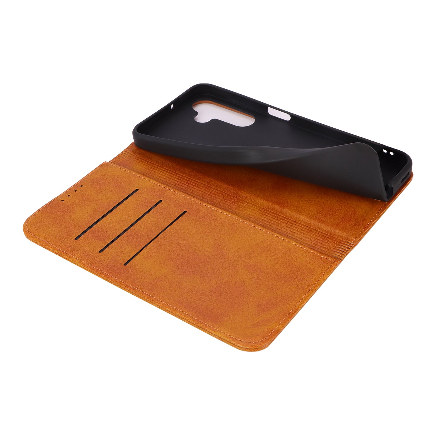 For Samsung Galaxy A16 5G / 4G Case PU Leather Calf Textured Magnetic Closing Smart Phone Cover - Light Brown