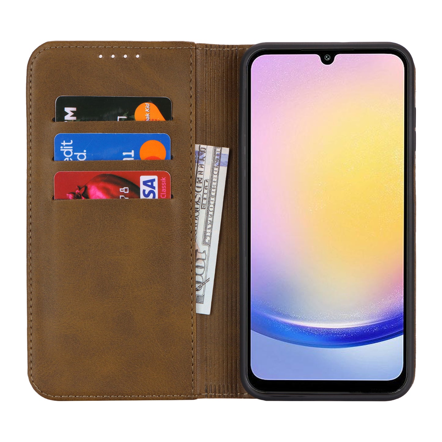 For Samsung Galaxy A16 5G / 4G Case PU Leather Calf Textured Magnetic Closing Smart Phone Cover - Dark Green