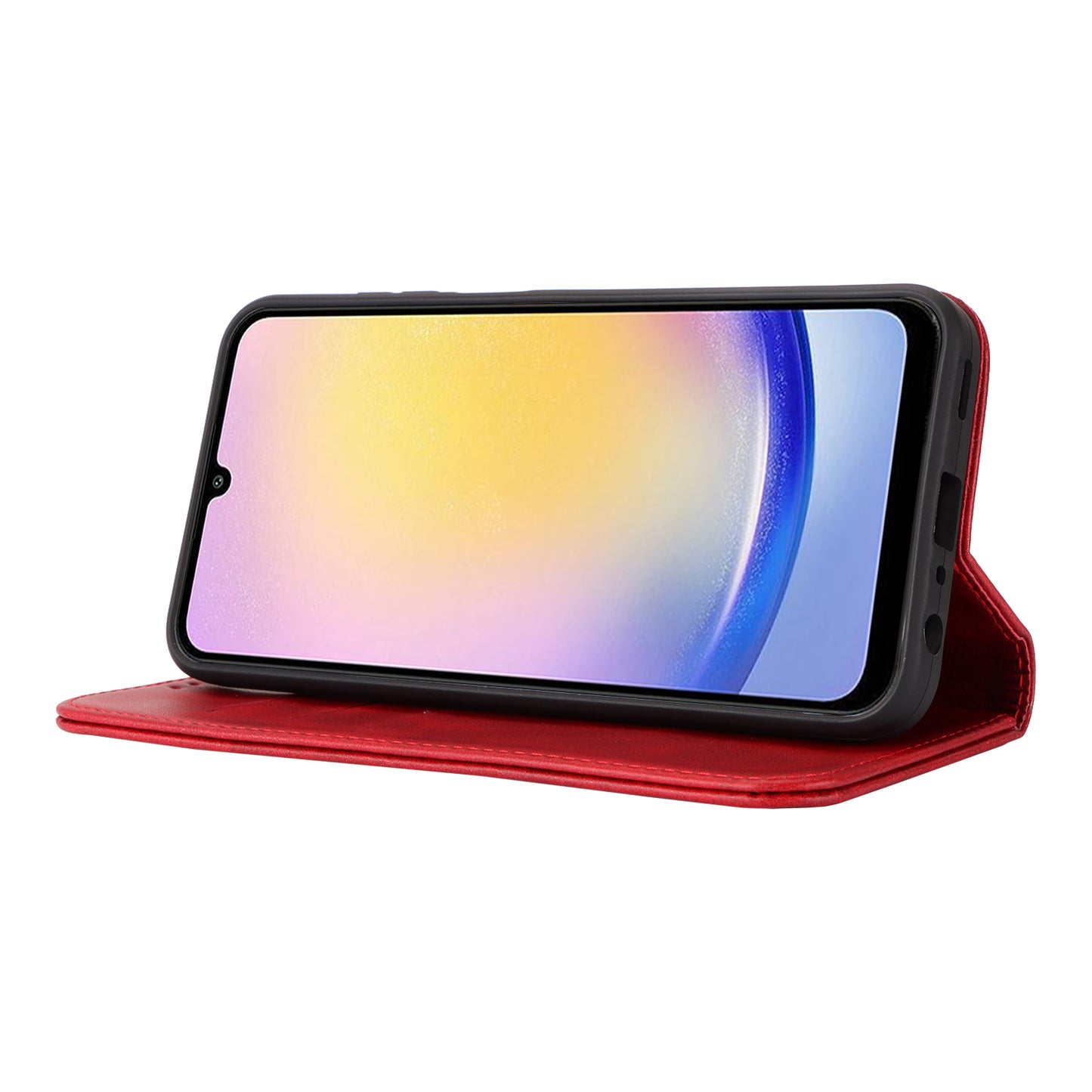 For Samsung Galaxy A16 5G / 4G Case PU Leather Calf Textured Magnetic Closing Smart Phone Cover - Red