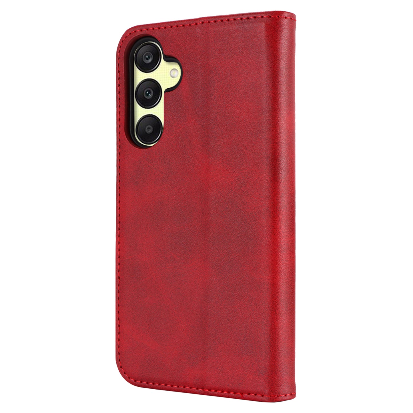 For Samsung Galaxy A16 5G / 4G Case PU Leather Calf Textured Magnetic Closing Smart Phone Cover - Red