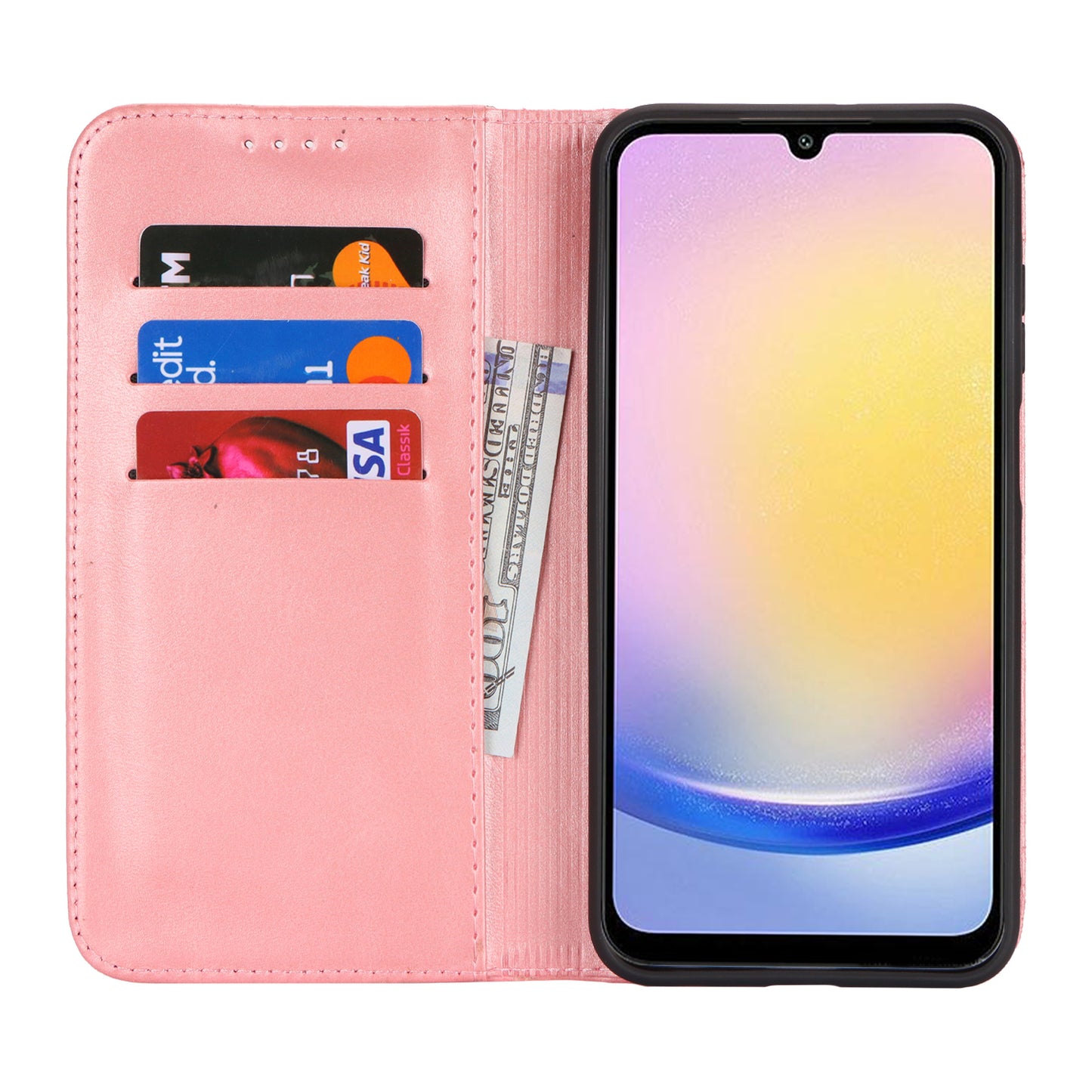 For Samsung Galaxy A16 5G / 4G Case PU Leather Calf Textured Magnetic Closing Smart Phone Cover - Rose Gold