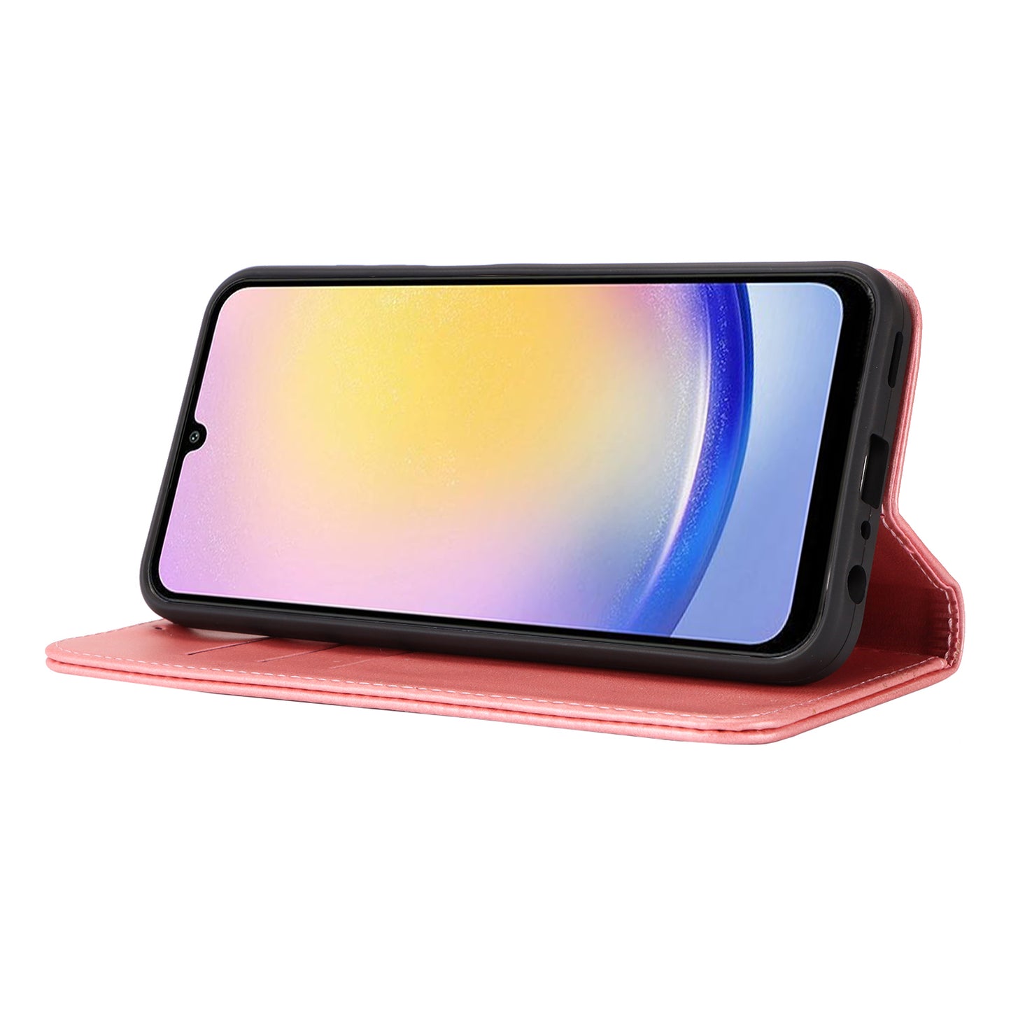 For Samsung Galaxy A16 5G / 4G Case PU Leather Calf Textured Magnetic Closing Smart Phone Cover - Rose Gold