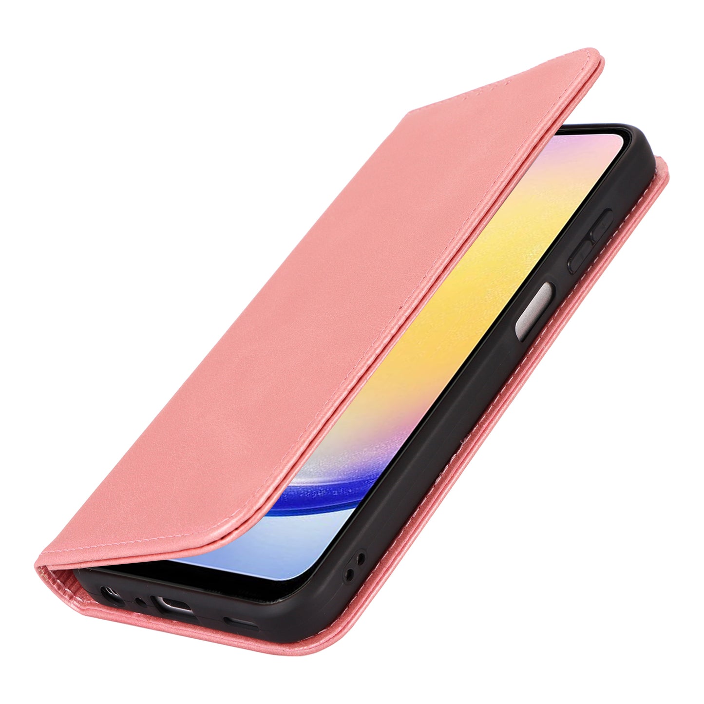 For Samsung Galaxy A16 5G / 4G Case PU Leather Calf Textured Magnetic Closing Smart Phone Cover - Rose Gold