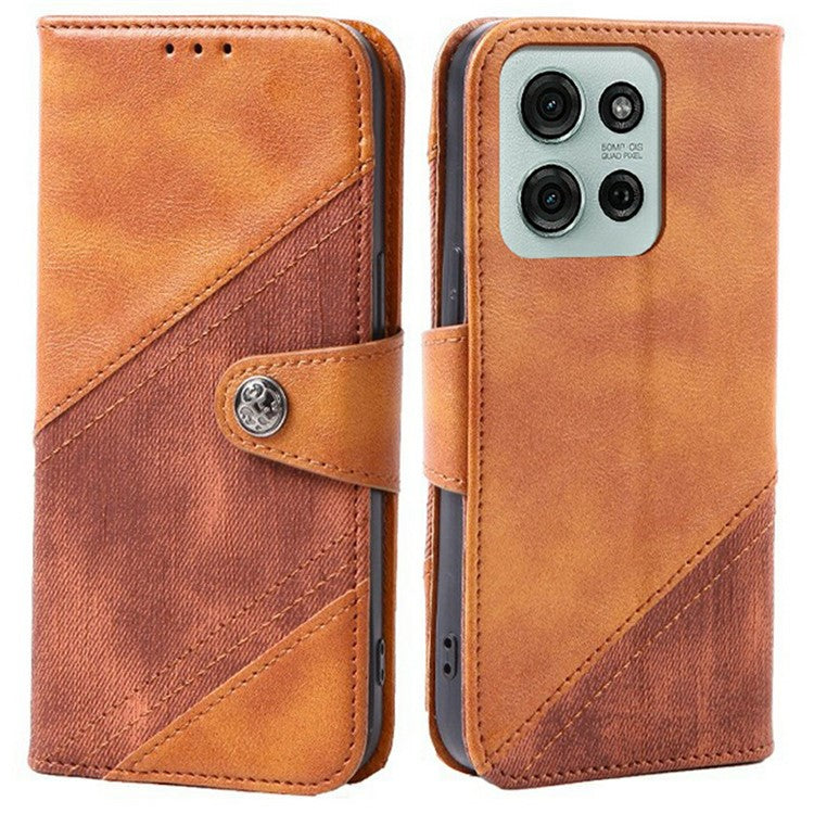 For Motorola Moto G75 5G Case Splicing Texture Leather Phone Cover Viewing Stand - Brown