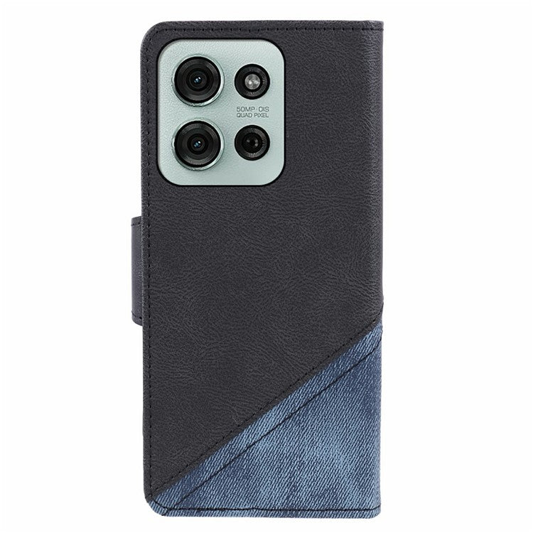 For Motorola Moto G75 5G Case Splicing Texture Leather Phone Cover Viewing Stand - Black