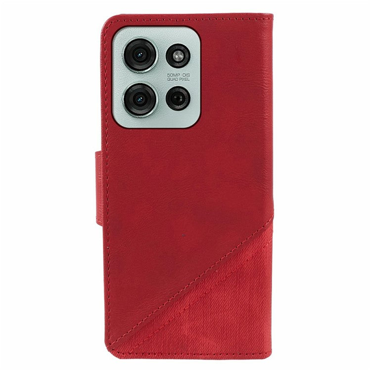 For Motorola Moto G75 5G Case Splicing Texture Leather Phone Cover Viewing Stand - Red