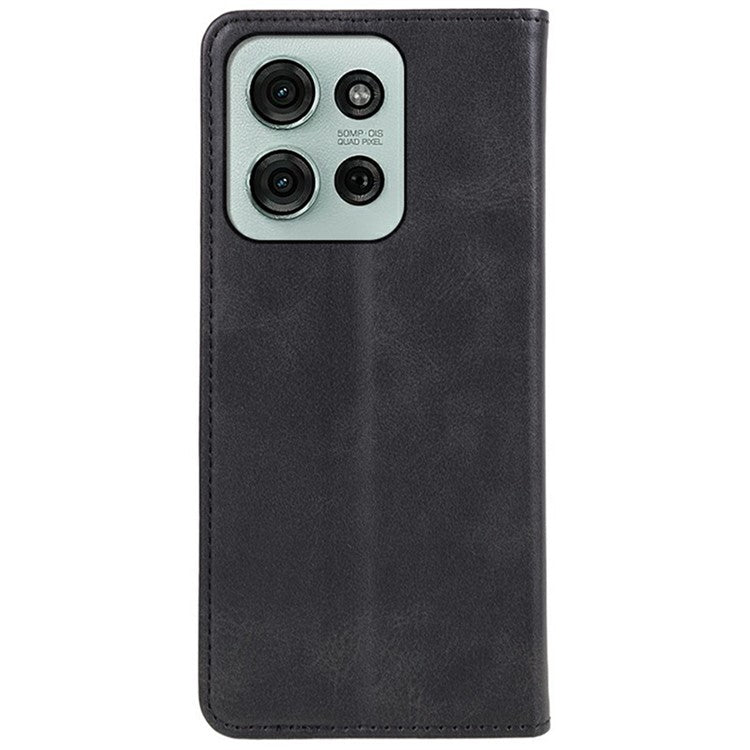 For Motorola Moto G75 5G Case Strong Magnetic PU Leather Phone Cover Calf Texture - Black