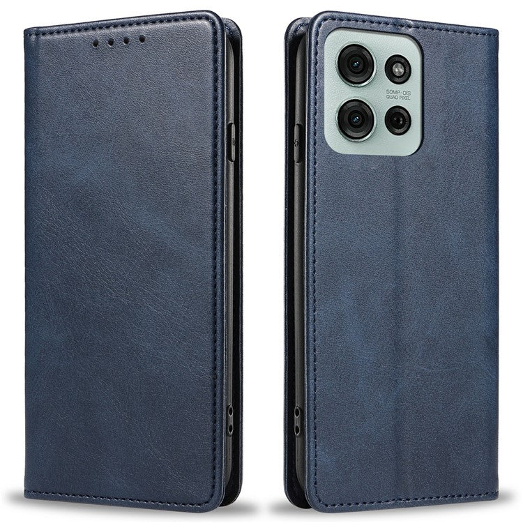 For Motorola Moto G75 5G Case Strong Magnetic PU Leather Phone Cover Calf Texture - Blue