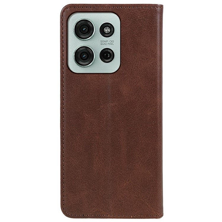 For Motorola Moto G75 5G Case Strong Magnetic PU Leather Phone Cover Calf Texture - Brown
