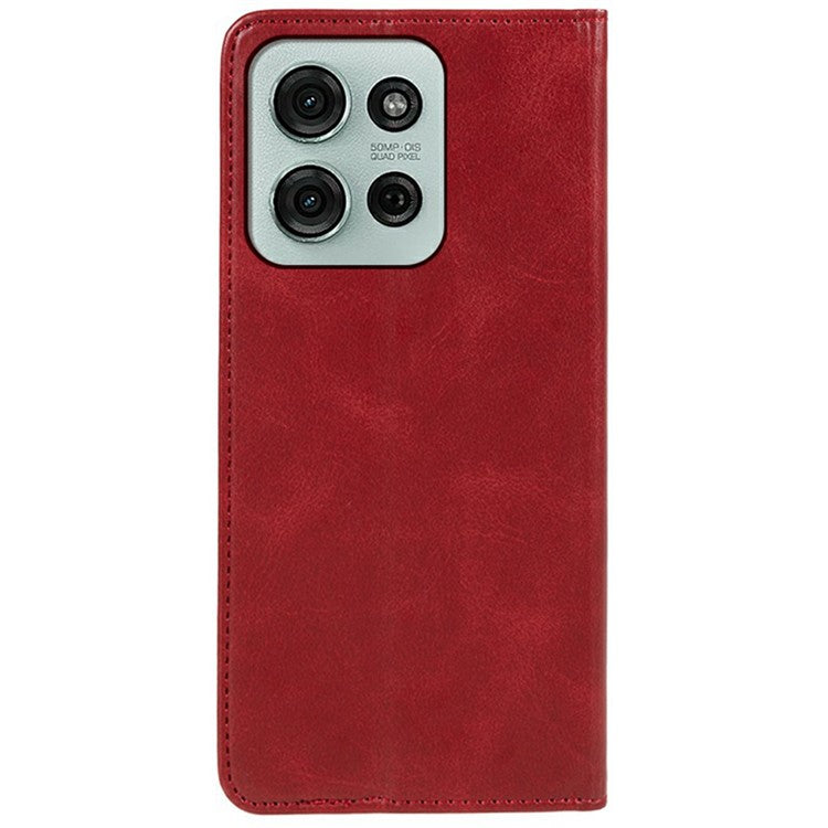 For Motorola Moto G75 5G Case Strong Magnetic PU Leather Phone Cover Calf Texture - Red