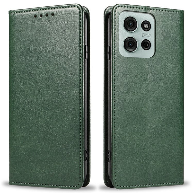 For Motorola Moto G75 5G Case Strong Magnetic PU Leather Phone Cover Calf Texture - Green