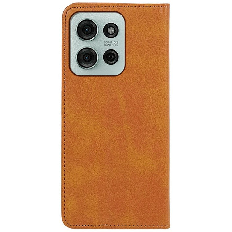 For Motorola Moto G75 5G Case Strong Magnetic PU Leather Phone Cover Calf Texture - Khaki