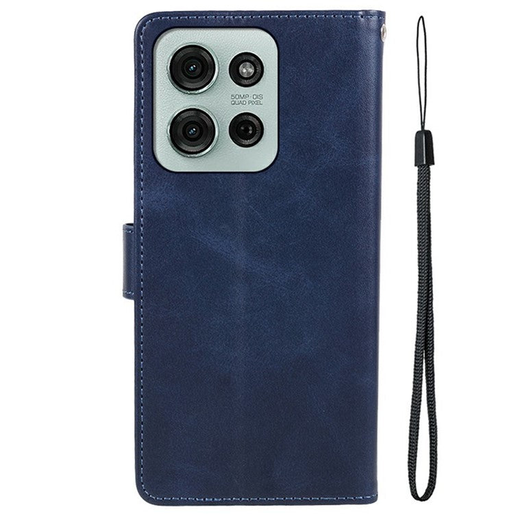 For Motorola Moto G75 5G Case PU Leather Wallet Protective Phone Cover Calf Texture - Blue