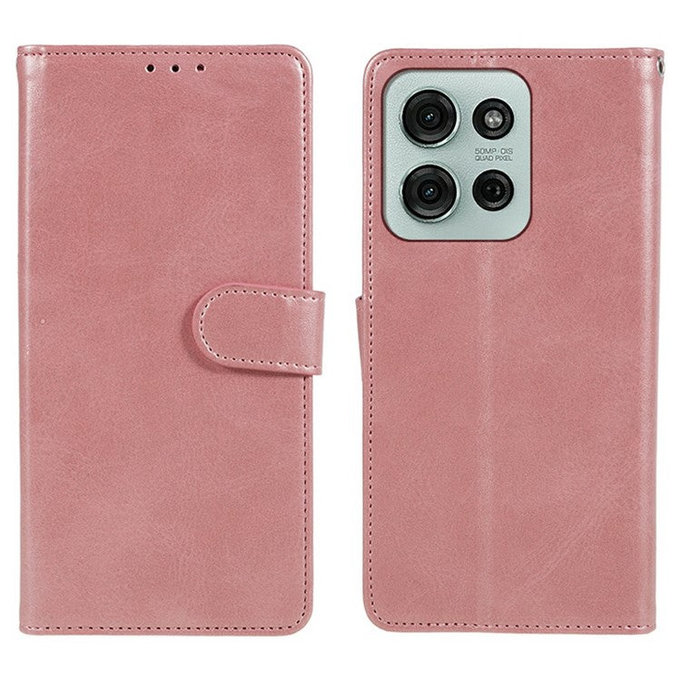 For Motorola Moto G75 5G Case PU Leather Wallet Protective Phone Cover Calf Texture - Rose Gold