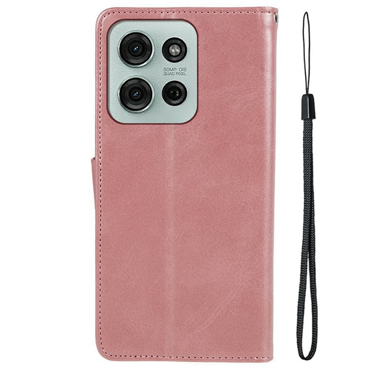 For Motorola Moto G75 5G Case PU Leather Wallet Protective Phone Cover Calf Texture - Rose Gold