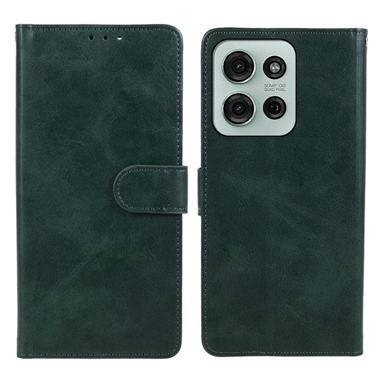 For Motorola Moto G75 5G Case PU Leather Wallet Protective Phone Cover Calf Texture - Midnight Green