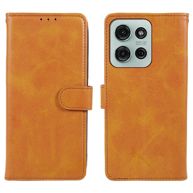 For Motorola Moto G75 5G Case PU Leather Wallet Protective Phone Cover Calf Texture - Khaki