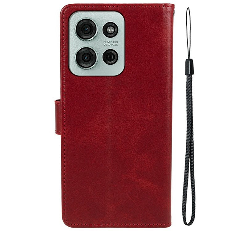 For Motorola Moto G75 5G Case PU Leather Wallet Protective Phone Cover Calf Texture - Red