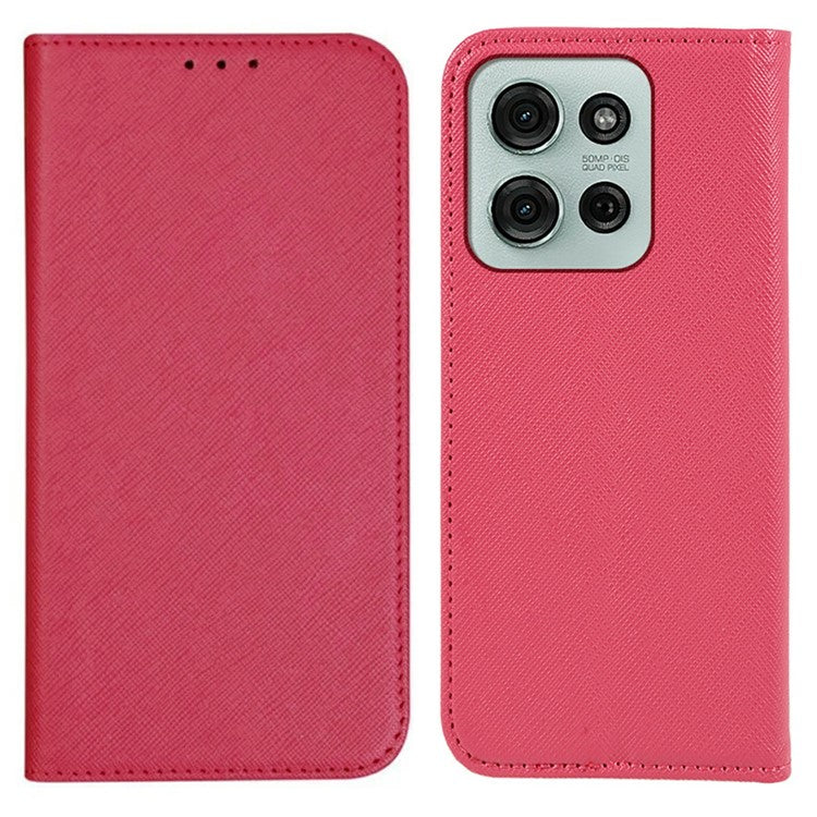 For Motorola Moto G75 5G Case Cross Texture Leather Phone Cover Hidden Magnetic - Pink
