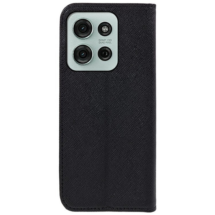 For Motorola Moto G75 5G Case Cross Texture Leather Phone Cover Hidden Magnetic - Black