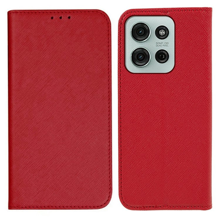 For Motorola Moto G75 5G Case Cross Texture Leather Phone Cover Hidden Magnetic - Red