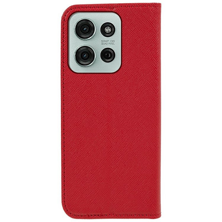 For Motorola Moto G75 5G Case Cross Texture Leather Phone Cover Hidden Magnetic - Red