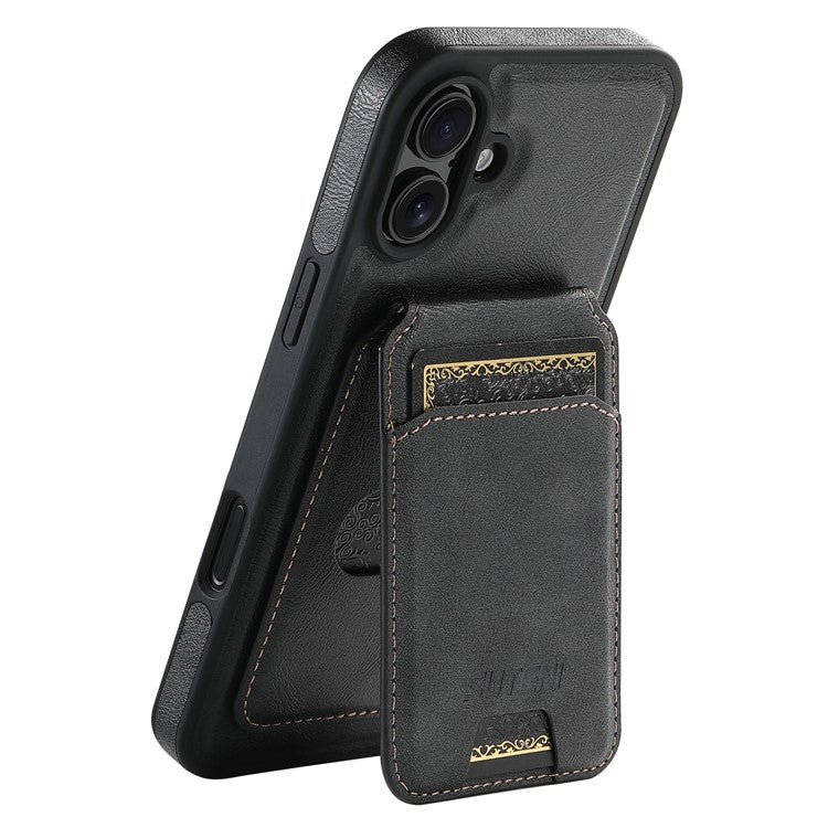 SUTENI M2 For iPhone 16 Magnetic Phone Case Waxy Texture Leather+TPU Cover with Card Bag - Black