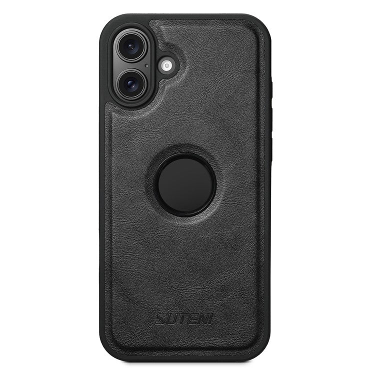 SUTENI M1 For iPhone 16 Magnetic Case Detachable Card Bag Waxy Texture Leather+TPU Cover - Black
