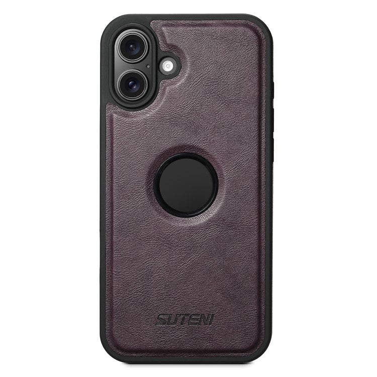 SUTENI M1 For iPhone 16 Magnetic Case Detachable Card Bag Waxy Texture Leather+TPU Cover - Purple