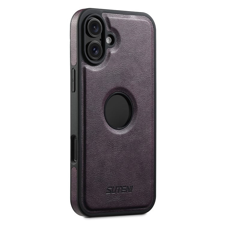 SUTENI M1 For iPhone 16 Magnetic Case Detachable Card Bag Waxy Texture Leather+TPU Cover - Purple