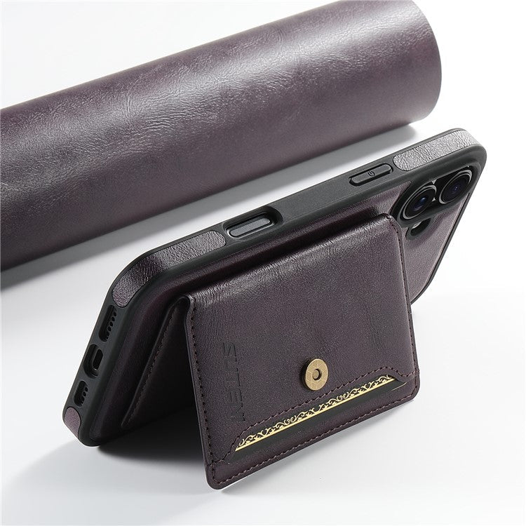 SUTENI M1 For iPhone 16 Magnetic Case Detachable Card Bag Waxy Texture Leather+TPU Cover - Purple