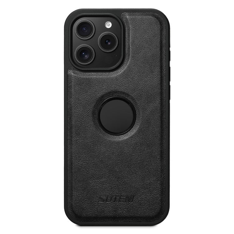 SUTENI M1 For iPhone 16 Pro Magnetic Case Detachable Card Bag Waxy Texture Leather+TPU Cover - Black