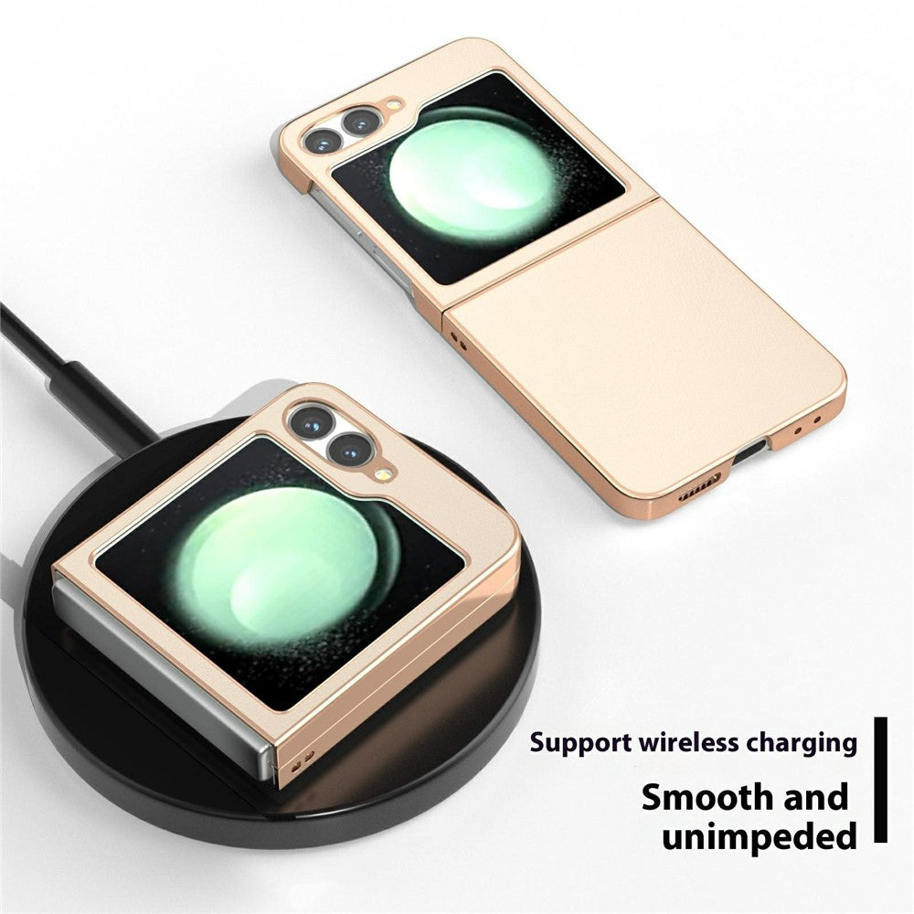 For Samsung Galaxy Z Flip7 FE 5G / Z Flip6 5G Case Electroplating Edge PU Leather Coated PC Phone Cover - Light Yellow