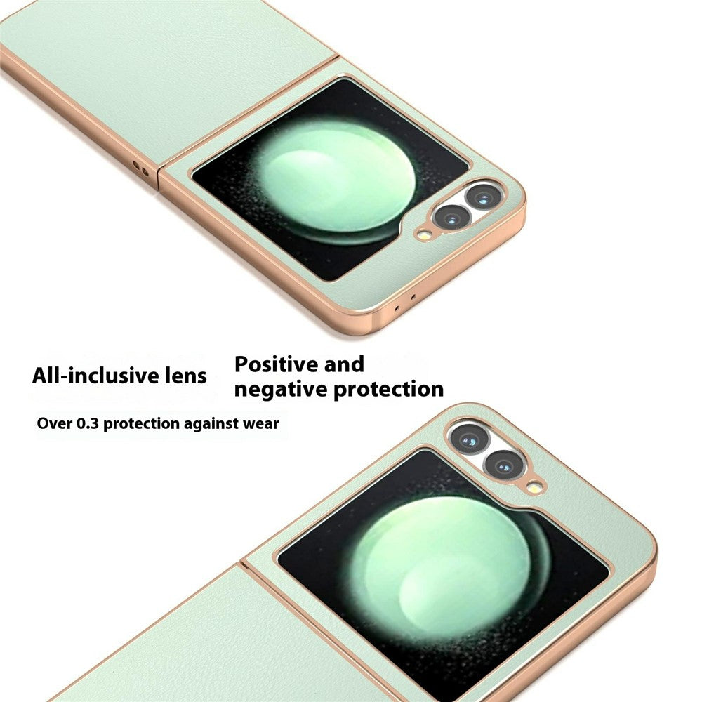 For Samsung Galaxy Z Flip7 FE 5G / Z Flip6 5G Case Electroplating Edge PU Leather Coated PC Phone Cover - Light Green