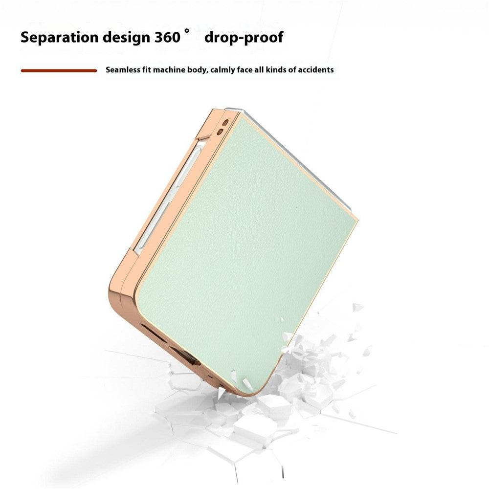 For Samsung Galaxy Z Flip7 FE 5G / Z Flip6 5G Case Electroplating Edge PU Leather Coated PC Phone Cover - Light Green