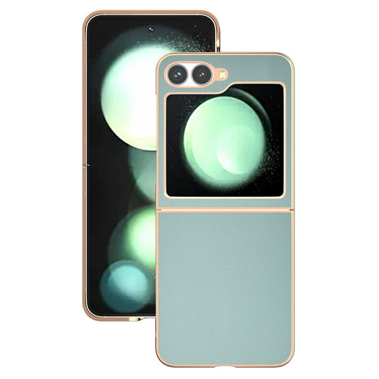 For Samsung Galaxy Z Flip6 5G Case Electroplating Edge PU Leather Coated PC Phone Cover - Baby Blue