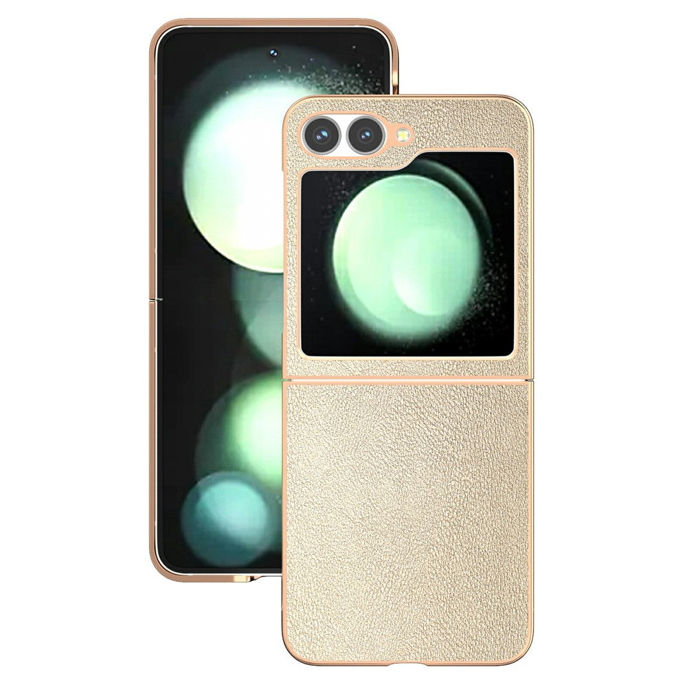 For Samsung Galaxy Z Flip7 FE 5G / Z Flip6 5G Case Electroplating Edge PU Leather Coated PC Phone Cover - Gold